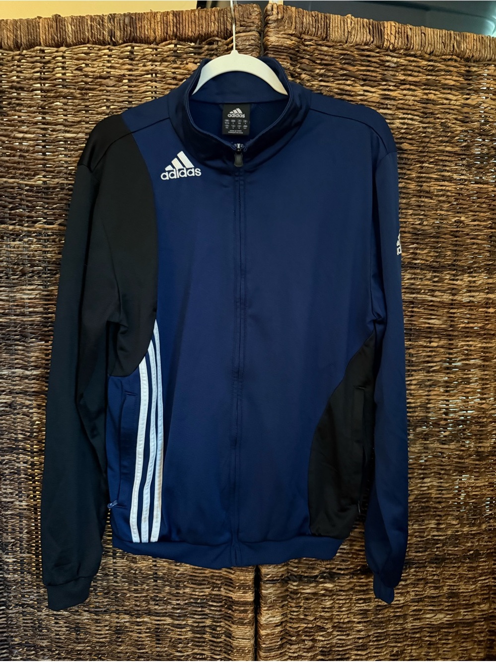 adidas Tracksuit Jacket Full Zip Three Stripe Logo Navy and Black Size L